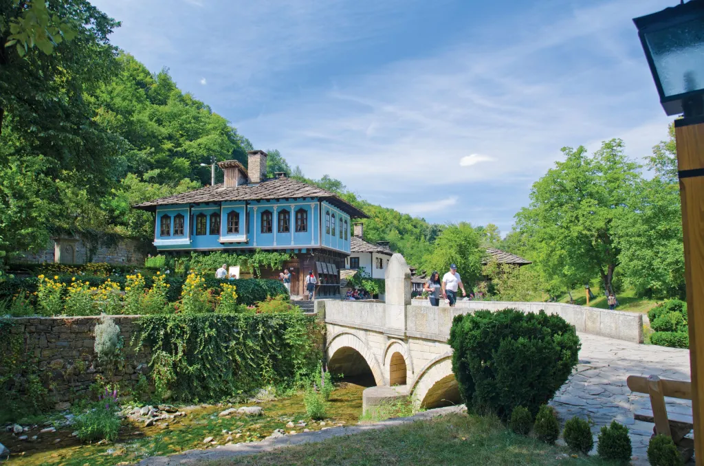 Revival-era house and stone bridge at the Etar ethnographic open-air museum