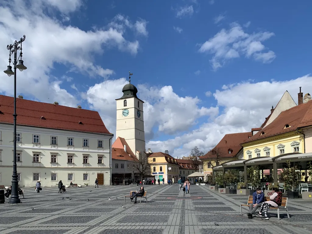 Piața Mare, the Grand Square of Sibiu, with the Council Tower